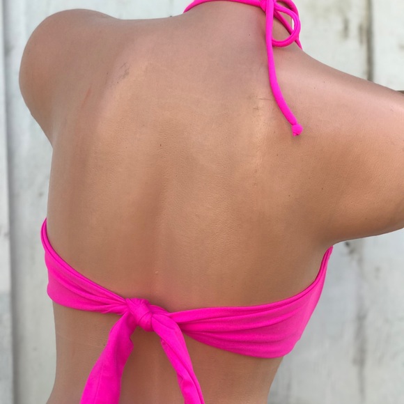 Vintage vs Halter Hot pink Barbie sequin bikini bandeau swimsuit top beach rave - Picture 4 of 4